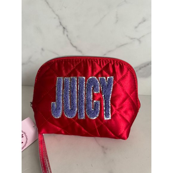 JUICY BY JUICY COUTURE Y2K Red Quilted Cosmetic Makeup Bag Case NEW - Picture 2 of 6